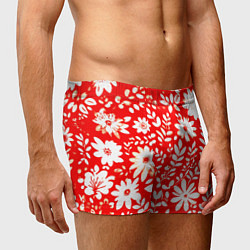 Трусы-боксеры мужские Цветочный красно-белый, цвет: 3D-принт — фото 2