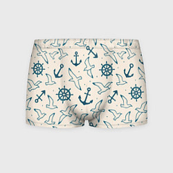 Трусы-боксеры мужские Морской паттерн из штурвалов, чаек и якорей, цвет: 3D-принт