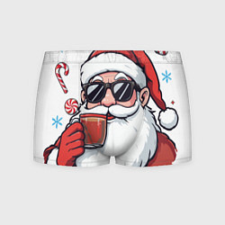 Трусы-боксеры мужские Санта Клаус в стильных солнцезащитных очках, цвет: 3D-принт