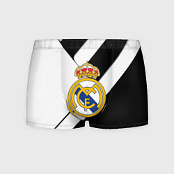 Трусы-боксеры мужские Реал Мадрид черно белые полосы, цвет: 3D-принт