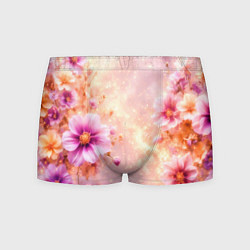Трусы-боксеры мужские Нежный розовый цветочный с золотистым свечением, цвет: 3D-принт