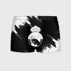 Трусы-боксеры мужские Реал Мадрид черно белые краски, цвет: 3D-принт