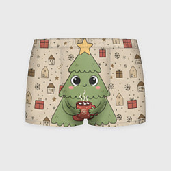 Трусы-боксеры мужские Новогодняя елочка с горячим шоколадом, цвет: 3D-принт