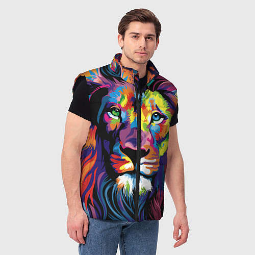 Мужской жилет Красочный лев / 3D-Черный – фото 3