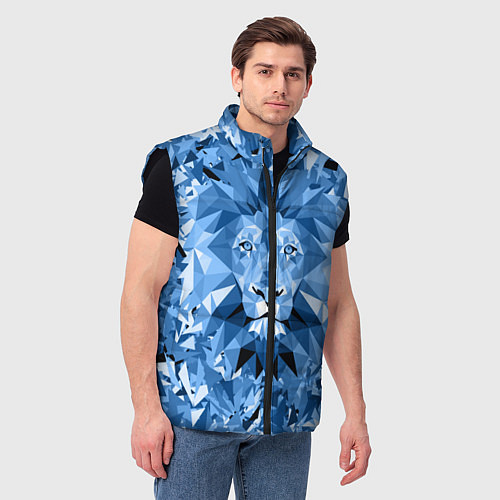 Мужской жилет Сине-бело-голубой лев / 3D-Черный – фото 3