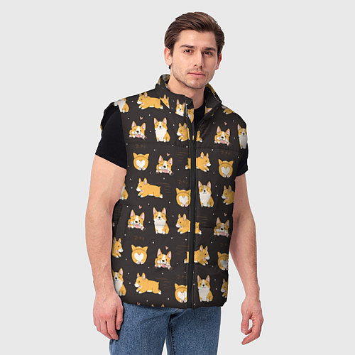 Мужской жилет Вельш корги бемброк - забавные щенки паттерн / 3D-Черный – фото 3