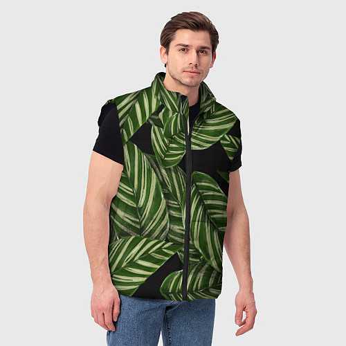 Мужской жилет Тропические большие листья / 3D-Черный – фото 3