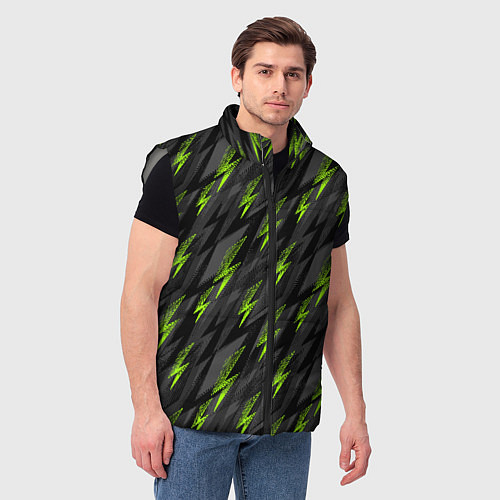 Мужской жилет Зеленые молнии паттерн / 3D-Светло-серый – фото 3