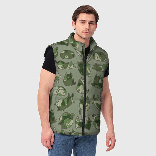 Мужской жилет Камуфляж с котиками хаки / 3D-Черный – фото 3