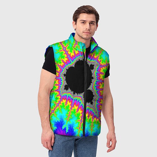 Мужской жилет Фрактальная кислотная черная дыра - множество Манд / 3D-Черный – фото 3