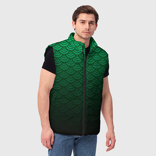 Мужской жилет Узор зеленая чешуя дракон / 3D-Черный – фото 3