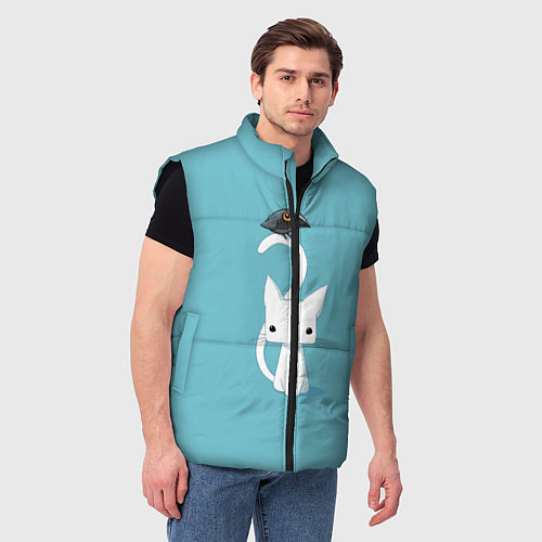 Мужской жилет Белый котик и воробушек / 3D-Черный – фото 3