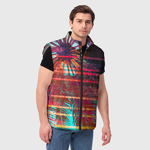 Мужской жилет Palm glitch art / 3D-Светло-серый – фото 3