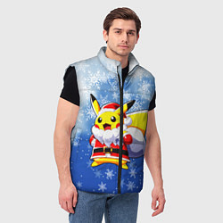 Мужской жилет НОВОГОДНИЙ ПИКАЧУ, цвет: 3D-черный — фото 2
