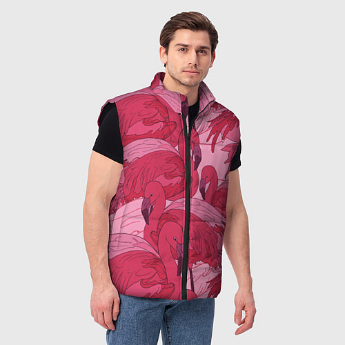 Мужской жилет Розовые фламинго / 3D-Черный – фото 3