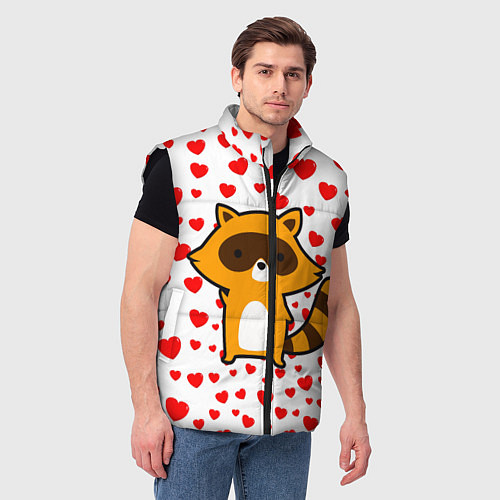 Мужской жилет Енот в сердечках / 3D-Черный – фото 3
