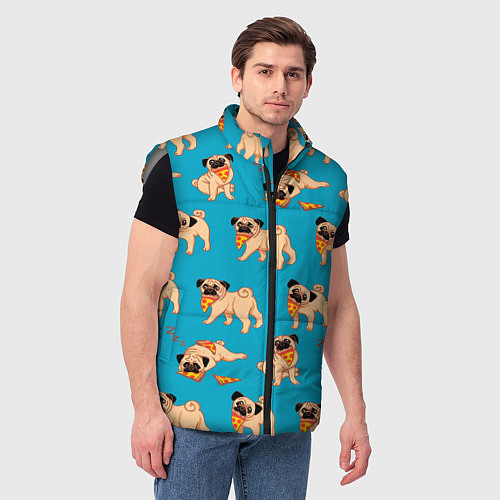 Мужской жилет Мопсы с пиццей / 3D-Светло-серый – фото 3