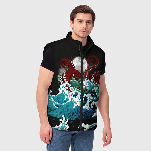 Мужской жилет Корабль на Волнах Кракен / 3D-Черный – фото 3
