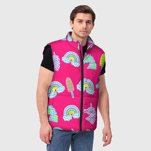 Мужской жилет Pop it радуга и единорог / 3D-Черный – фото 3