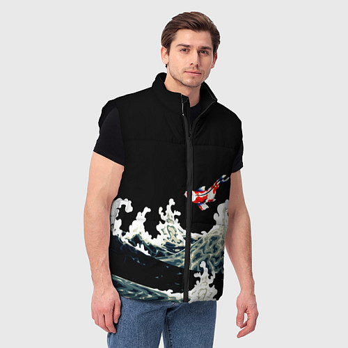 Мужской жилет Карп Кои Волна Япония Рыба / 3D-Черный – фото 3