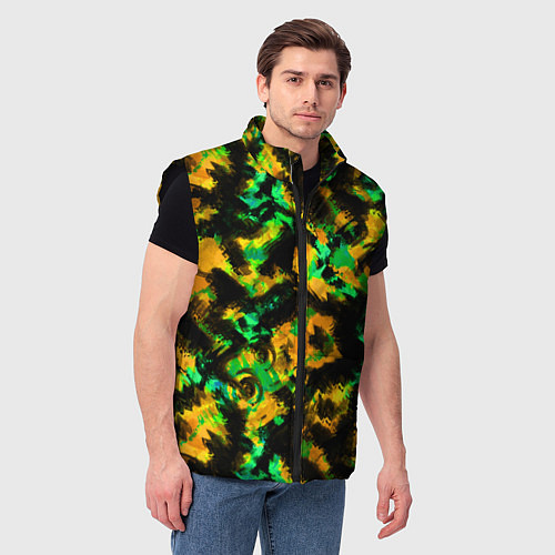 Мужской жилет Абстрактный желто-зеленый узор / 3D-Черный – фото 3