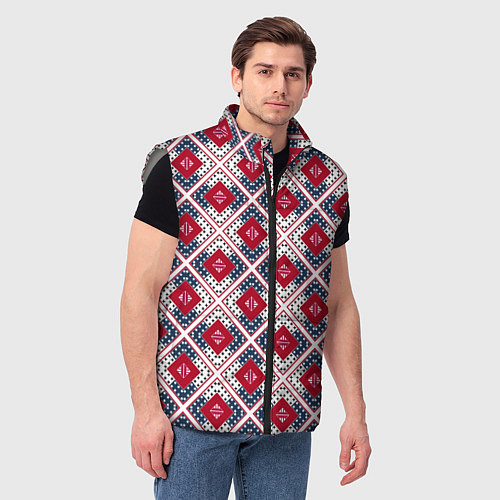 Мужской жилет Красно-синий плед -клетка / 3D-Светло-серый – фото 3