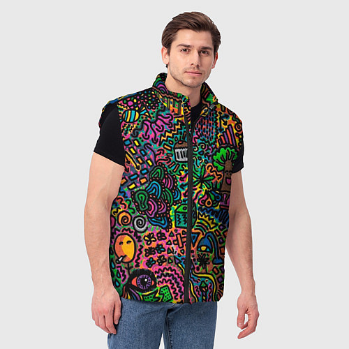 Мужской жилет Кислотные узоры психоделика / 3D-Черный – фото 3