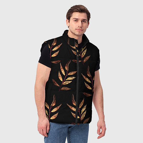 Мужской жилет Золотисто-красные листья / 3D-Черный – фото 3
