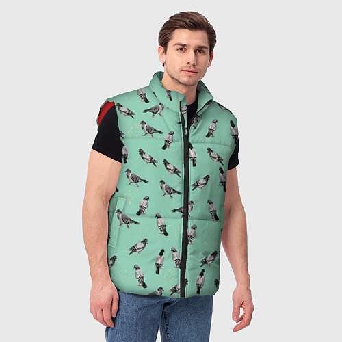 Мужской жилет Голуби на зеленом / 3D-Красный – фото 3