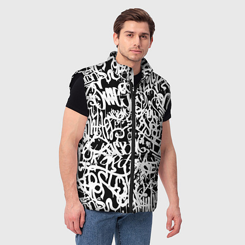 Мужской жилет Graffiti white on black / 3D-Черный – фото 3
