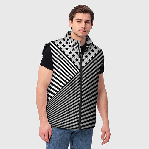 Мужской жилет Полосатый комбинированный узор / 3D-Черный – фото 3