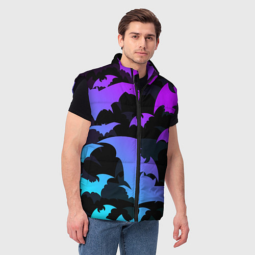 Мужской жилет ЛЕТУЧИЕ МЫШИ ХЕЛЛОУИН НЕОН HALLOWEEN NEON / 3D-Черный – фото 3