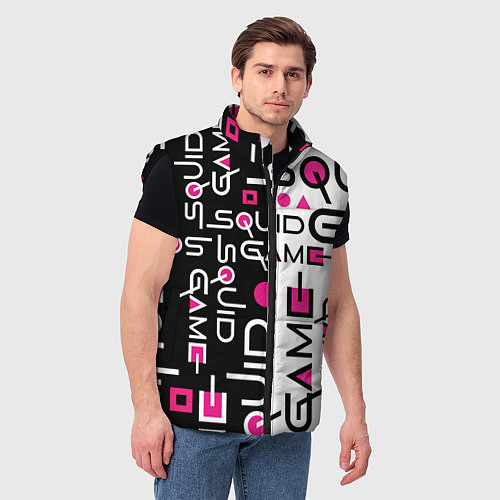 Мужской жилет ИГРА В КАЛЬМАРА ЧЁРНО БЕЛЫЙ ПАТТЕРН ЛОГО / 3D-Черный – фото 3