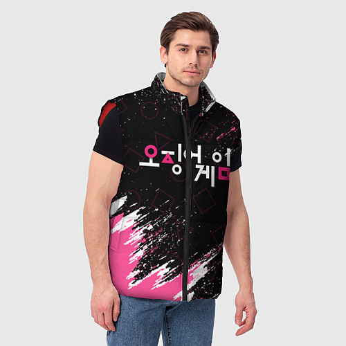 Мужской жилет ИГРА В КАЛЬМАРА БРЫЗГИ КРАСОК , ФИГУРЫ / 3D-Красный – фото 3