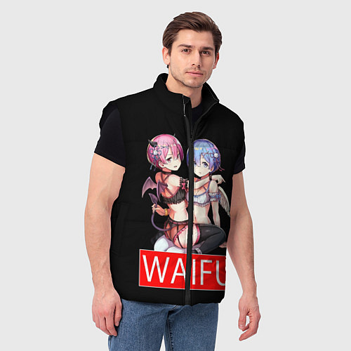 Мужской жилет Рем и рам вайфу Re zero ahegao / 3D-Черный – фото 3