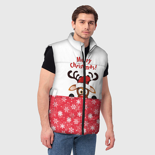 Мужской жилет Оленёнок Merry Christmas / 3D-Черный – фото 3