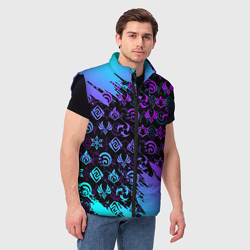 Мужской жилет GENSHIN NEON PATTERN SYMBOL НЕОН ЭМБЛЕМЫ / 3D-Черный – фото 3
