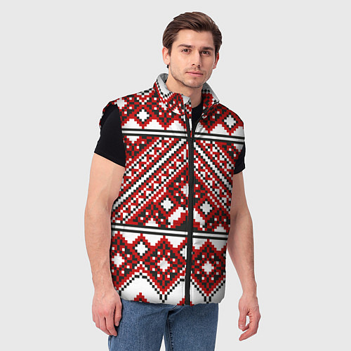 Мужской жилет Русский узор, геометрическая вышивка / 3D-Черный – фото 3