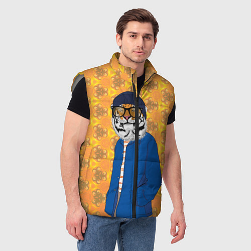 Мужской жилет Стильный Тигр в очках фурри / 3D-Светло-серый – фото 3