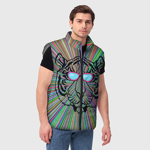 Мужской жилет Тигр в розовых очках / 3D-Светло-серый – фото 3