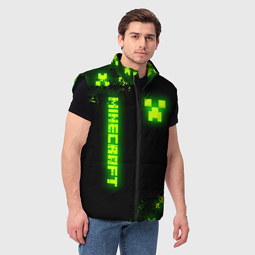 Мужской жилет MINECRAFT NEON LOGO CREEPER / 3D-Черный – фото 3