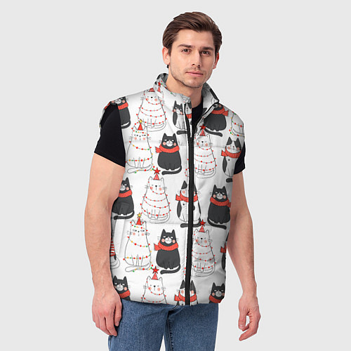 Мужской жилет НОВОГОДНИЕ КОТИКИ 2022 / 3D-Черный – фото 3