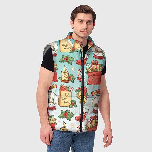 Мужской жилет Рождественский узорный принт / 3D-Светло-серый – фото 3