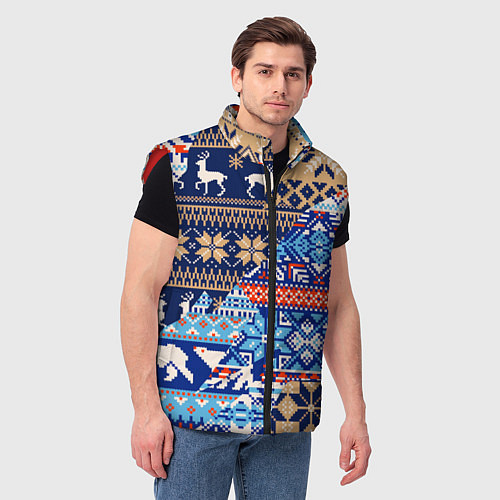 Мужской жилет НОВОГОДНИЙ УЗОР ОЛЕНИ И МЕДВЕДИ НОВЫЙ ГОД 2022 / 3D-Красный – фото 3