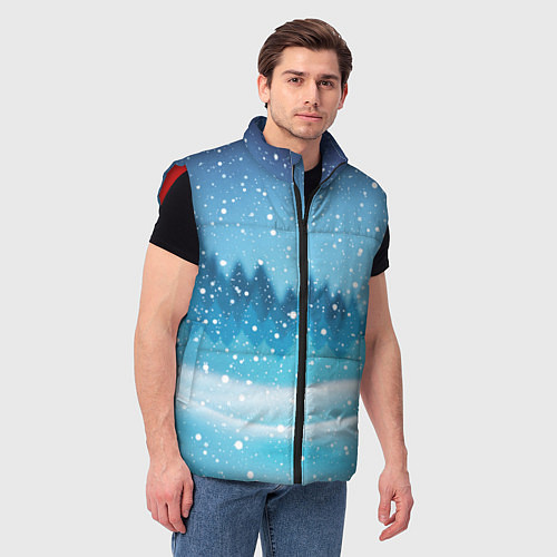 Мужской жилет ЗИМНИЙ ЛЕС WINTER FOREST / 3D-Красный – фото 3