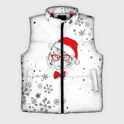 Мужской жилет Новогодний тигр летящие снежинки, цвет: 3D-красный