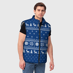 Мужской жилет СИНИЙ СВИТЕР С ОЛЕНЯМИ, НОВЫЙ ГОД 2022, цвет: 3D-светло-серый — фото 2