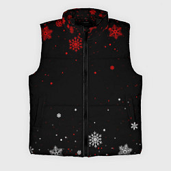 Мужской жилет КРАСНО БЕЛЫЕ СНЕЖИНКИ НА ЧЁРНОМ ФОНЕ, цвет: 3D-черный
