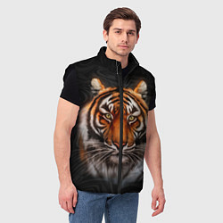 Мужской жилет Реалистичный тигр Realistic Tiger, цвет: 3D-черный — фото 2