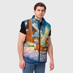 Мужской жилет Тигренок на фоне зимнего дома, цвет: 3D-черный — фото 2